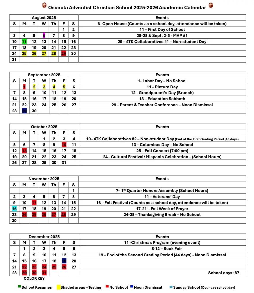 School Year Calendar 2025